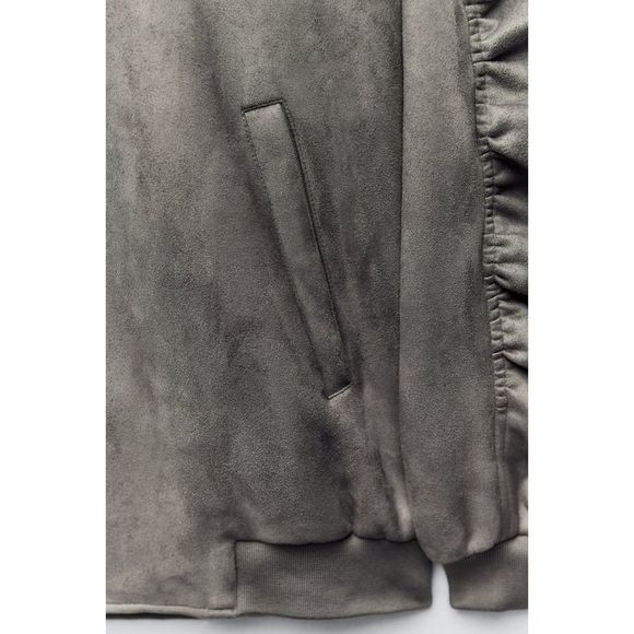 ZARA OVERSIZED FAUX SUEDE BOMBER JACKET - Picture 9 of 10